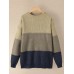 Women Contrast Color Patchwork Round Neck Long Sleeve Knitted Casual Sweater