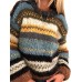 Women Vintage Stripe Knitted Long Sleeve Warm Sweaters