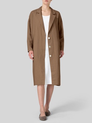 Women 100  Cotton Raglan Back Fork Solid Lapel Trench Cardigan