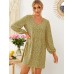 Ditsy Floral V  Neck Ruched Regular Fit Long Sleeve Dress