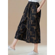 Women elastic waist wide leg pants cotton quilting clothes Drops Design Photography khaki print