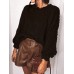 Women Hollow Out Ribbed Knit Crew Neck Casual Long Sleeve Sweaters