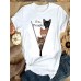 Women Cute Cartoon Cat Letter Print O  Neck Casual Short Sleeve T  Shirts