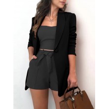 Women Solid Korean Business Style Simple V  Neck Button Cardigan