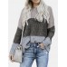 Women Contrast Color Patchwork Round Neck Long Sleeve Knitted Casual Sweater