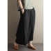 Summer  literary black elastic waist versatile wide leg culottes